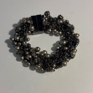 Chico’s Elegant Silver and Black Beaded Bracelet